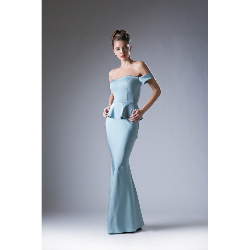 Fitted Off Shoulder Peplum Gown  by Cinderella Divine -CF134