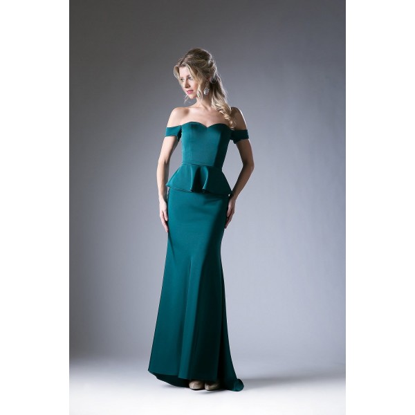 Fitted Off Shoulder Peplum Gown  by Cinderella Divine -CF134