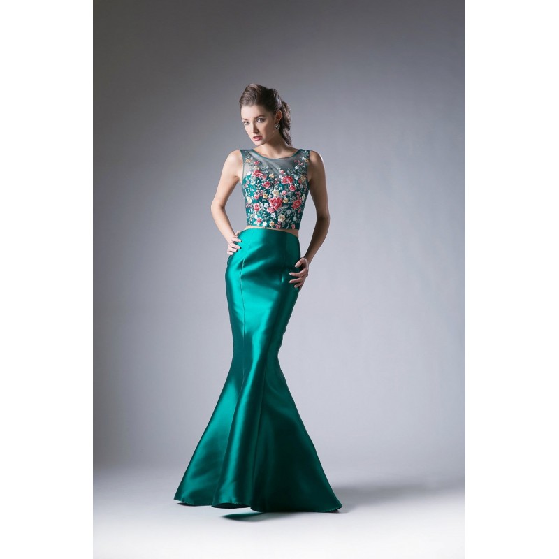 Flower Applique 2 Piece Mermaid Gown by Cinderella Divine -HW03