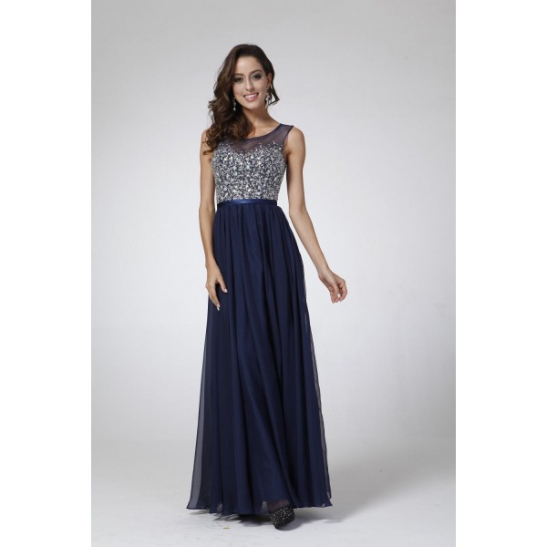 Beaded Bodice Chiffon A - Line Dress by Cinderella Divine -CJ90