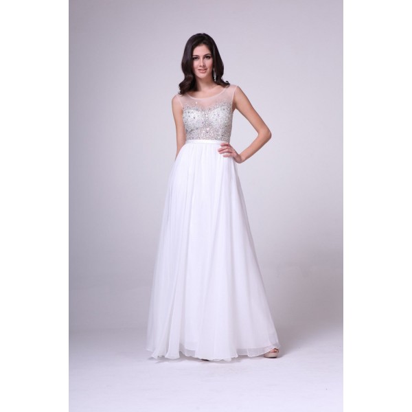 Beaded Bodice Chiffon A - Line Dress by Cinderella Divine -CJ90