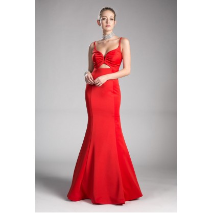 Fitted Stretch Jersey Gown With Plunge Neckline And Waist Cut Out by Cinderella Divine -CE0009