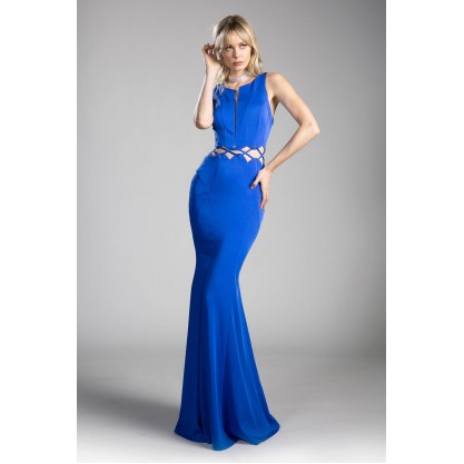 Fitted Jersey Gown With Waist Cut Outs And Open Back by Cinderella Divine -6485