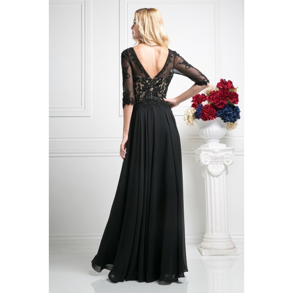 Beaded Lace Bodice Chiffon Empire Waist Dress by Cinderella Divine -CR703