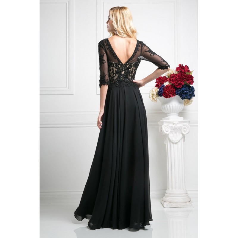 Beaded Lace Bodice Chiffon Empire Waist Dress by Cinderella Divine -CR703