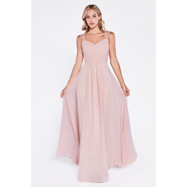 Long Pleated Sleeveless Dress by Cinderella Divine -7461