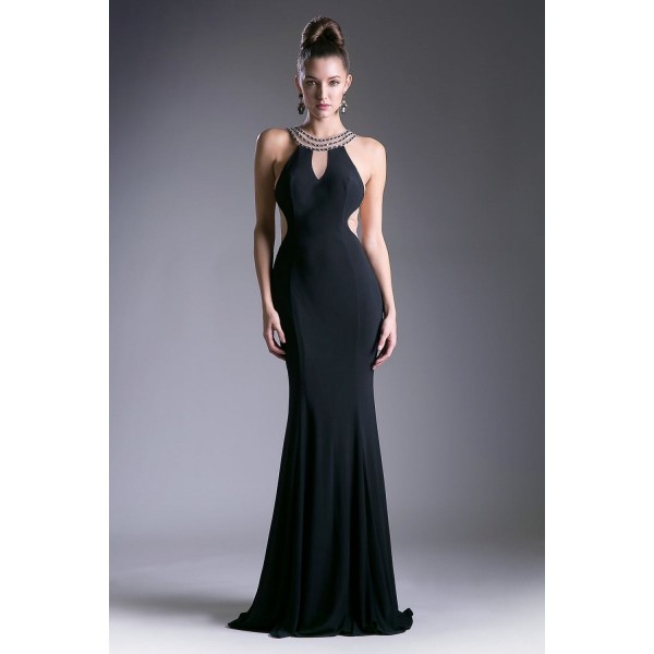 Fitted Gown With Embellished Detail And Open Back by Cinderella Divine -83982