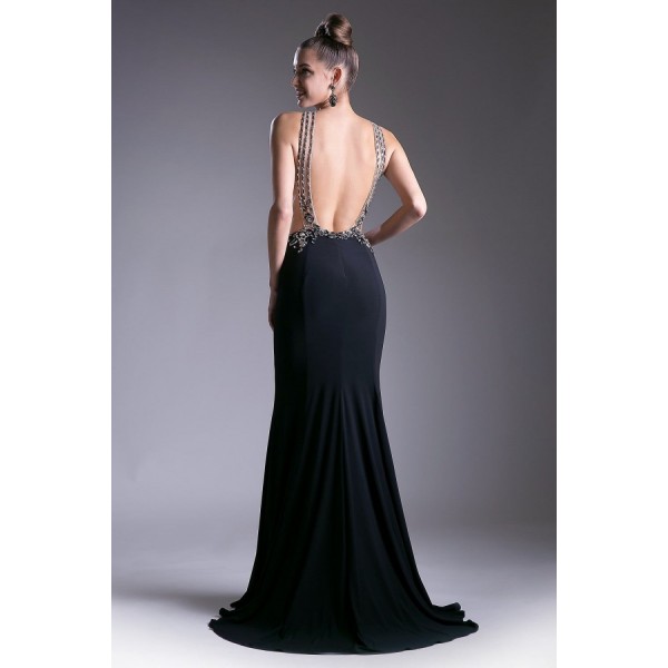 Fitted Gown With Embellished Detail And Open Back by Cinderella Divine -83982