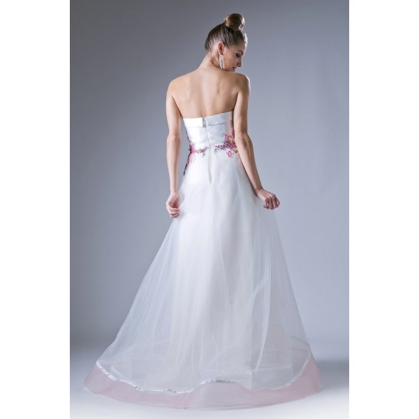 Strapless A-Line Gown With Lace Appliqued Bodice And Layered Skirt by Cinderella Divine -G1024