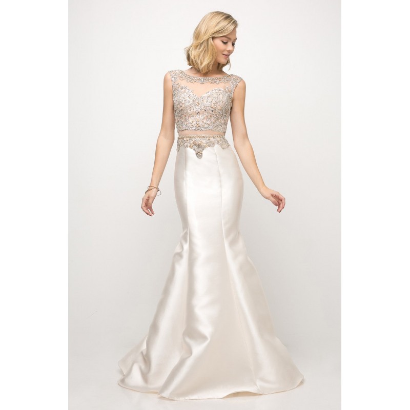 Beaded Bodice 2 Piece Mermaid Gown by Cinderella Divine -8990