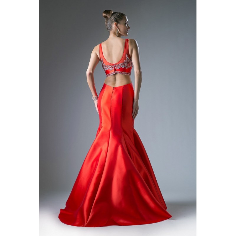 Red Open Back Trumpet Dress by Cinderella Divine -84071