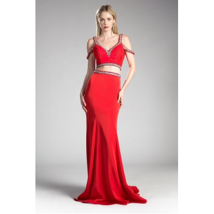 Two Piece Fitted Gown With Stretch Jersey And Beaded Details by Cinderella Divine -13114A