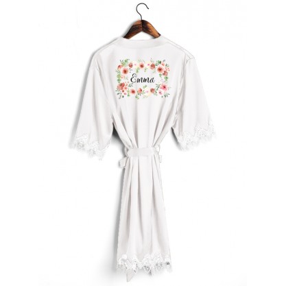 Personalized Charmeuse Bride Bridesmaid Mom Junior Bridesmaid Lace Robes Embroidered Robes