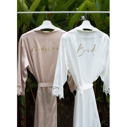 Personalized Polyester Bride Bridesmaid Mom Flower Girl Lace Robes