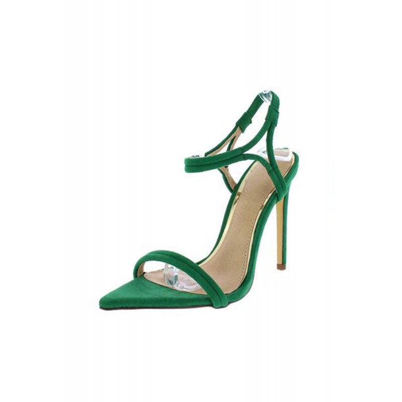 Ella034 Green Pointed Open Toe Ankle Strap Stiletto Heel