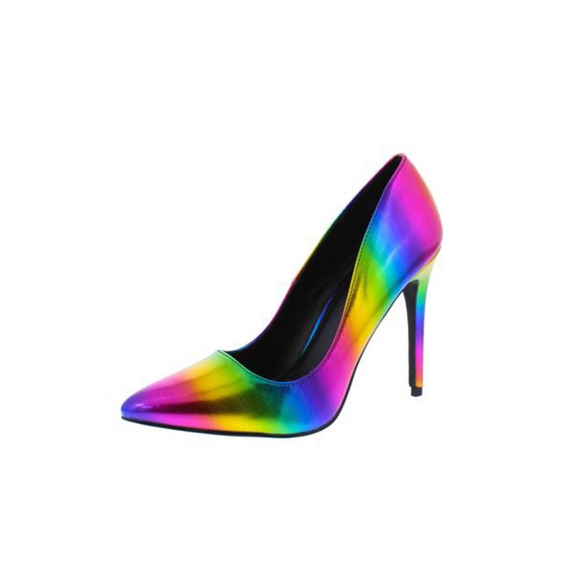 Hibiscus26 Rainbow Hologram Pointed Toe Stiletto Heel
