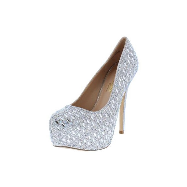Lacee1 Silver Sparkle Embellished Platform Stiletto Heel