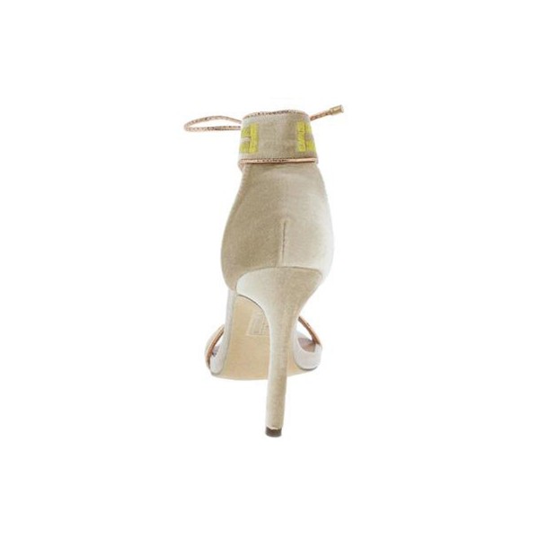 Willa02 Beige Two Tone Open Toe Lace Up Ankle Heel
