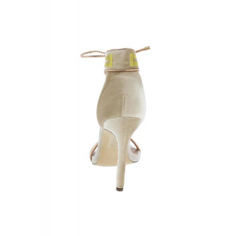 Willa02 Beige Two Tone Open Toe Lace Up Ankle Heel
