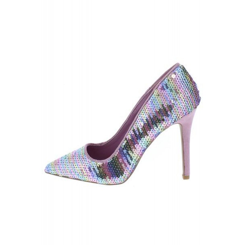 Show55 Pink Multi Sequin Pointed Toe Stiletto Heel