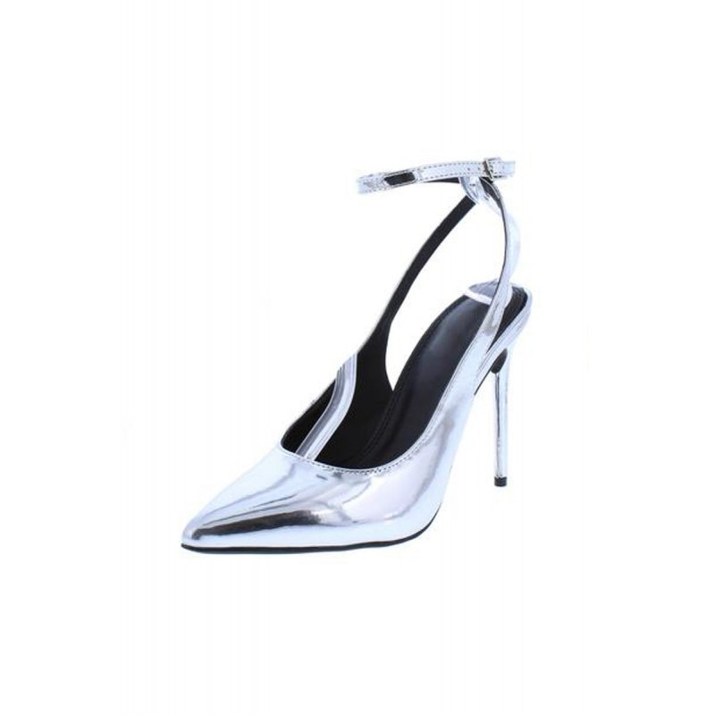 Nora108 Silver Patent Pointed Toe Slingback Ankle Strap Heel