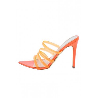 Exception52 Neon Orange Pointed Open Toe Mule Heel