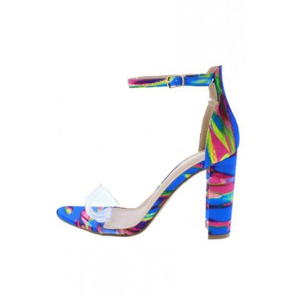 Barbina22 Blue Lucite Open Toe Ankle Strap Tapered Heel