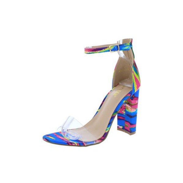 Barbina22 Blue Lucite Open Toe Ankle Strap Tapered Heel