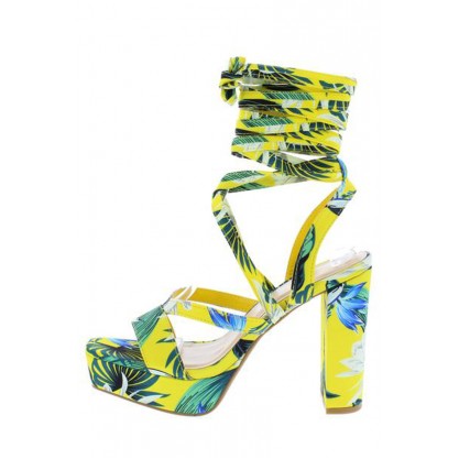 Compose04 Yellow Strappy Open Toe Ankle Wrap Platform Heel