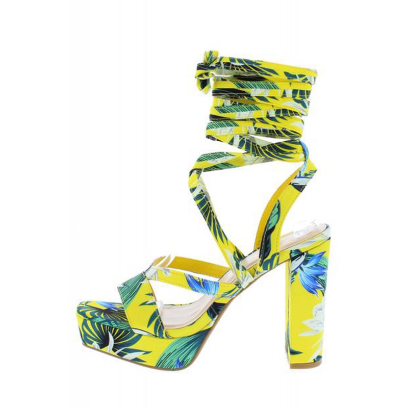 Compose04 Yellow Strappy Open Toe Ankle Wrap Platform Heel
