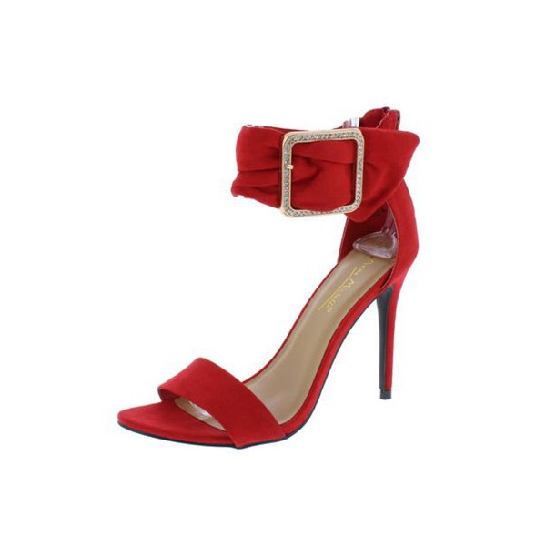 Dashing21 Red Open Toe Ankle Buckle Band Stiletto Heel