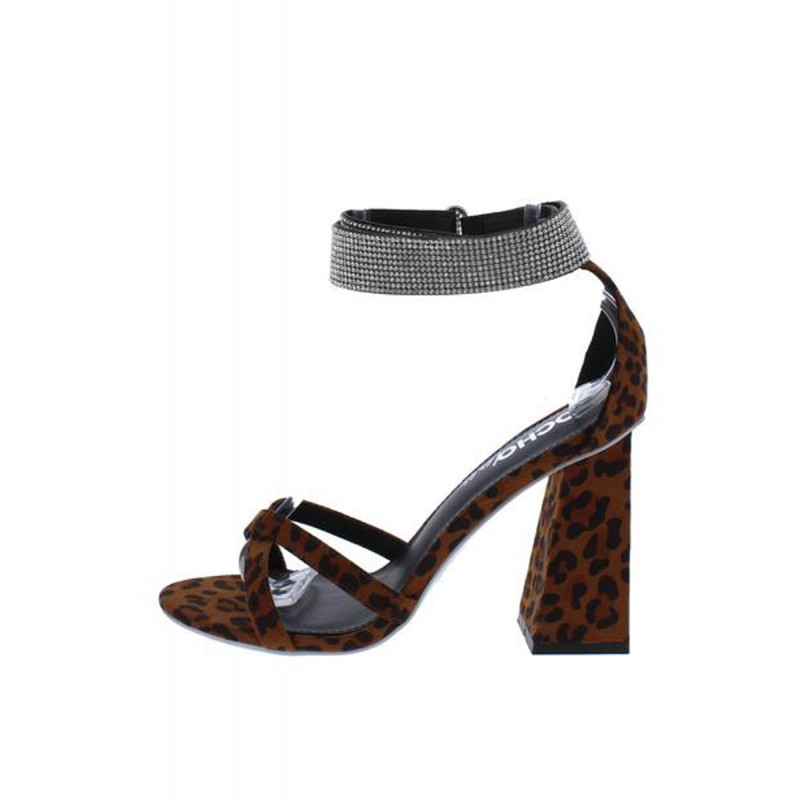 Cancun02 Leopard Suede Open Toe Sparkle Ankle Strap Angled Heel