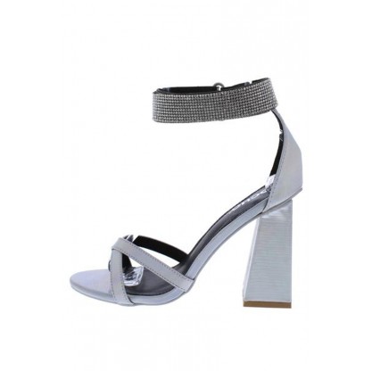 Cancun02 Silver Pu Open Toe Sparkle Ankle Strap Angled Heel
