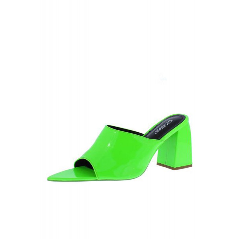Devoted Green Pointed Open Toe Mule Slide Block Heel