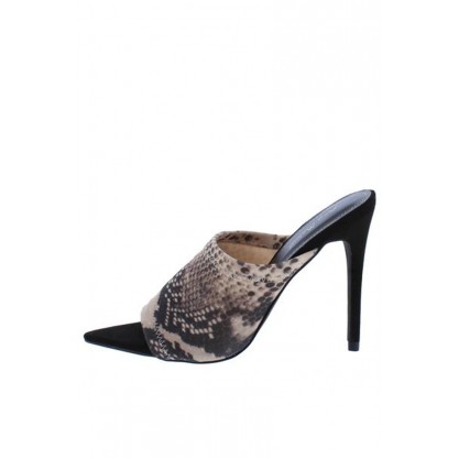 Exception25 Snake Pointed Peep Toe Stiletto Mule Heel