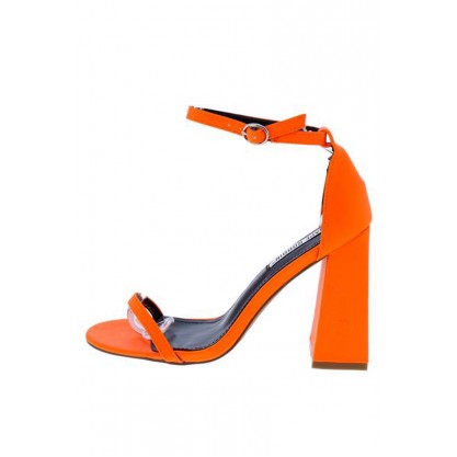 Curvy Orange Open Toe Ankle Strap Tapered Block Heel