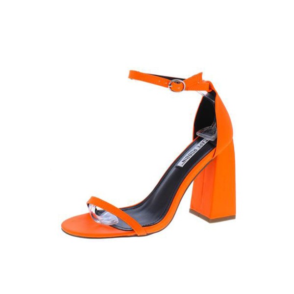 Curvy Orange Open Toe Ankle Strap Tapered Block Heel
