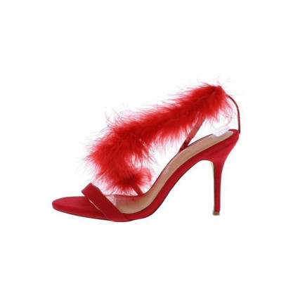 Hannah231 Red Open Toe Feather Cross Strap Stiletto Heel