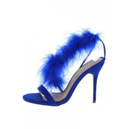 Hannah231 Blue Open Toe Feather Cross Strap Stiletto Heel