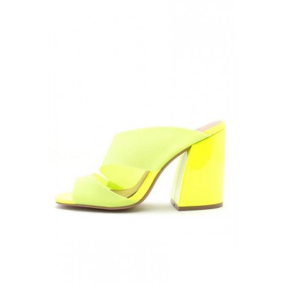 Gage36 Neon Yellow Cut Out Peep Tie Mule Angled Heel
