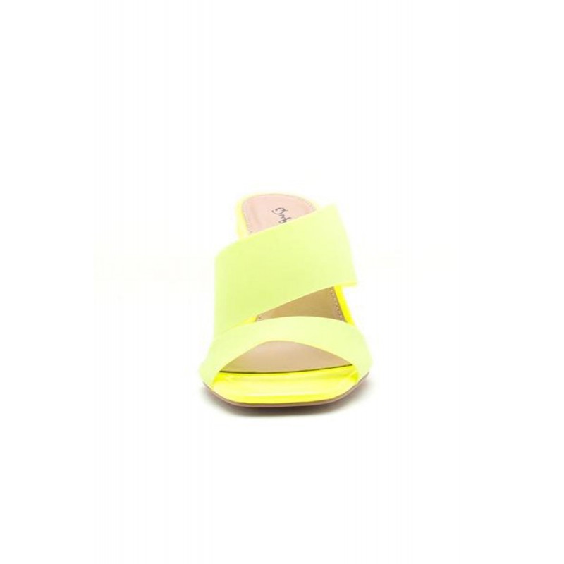 Gage36 Neon Yellow Cut Out Peep Tie Mule Angled Heel