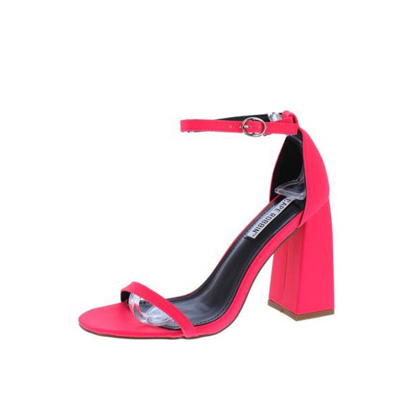 Curvy Pink Open Toe Ankle Strap Tapered Block Heel