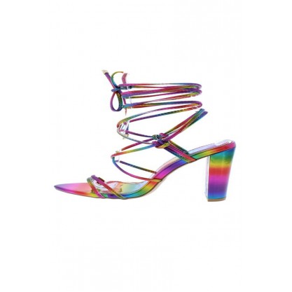 Sabrina052 Rainbow Strappy Open Toe Ankle Wrap Heel