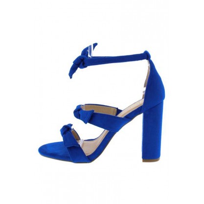 Bliss Blue Suede Knotted Tri Strap Open Toe Block Heel