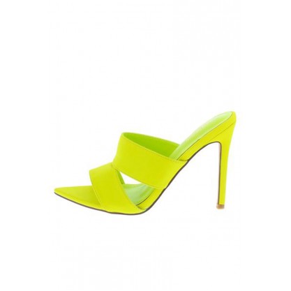 Crossing Lime Pointed Open Toe Cut Out Mule Stiletto Heel