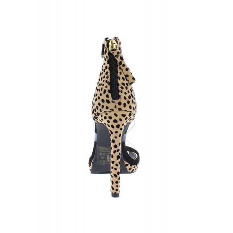 Chicago43 Tan Black Leopard Suede Pu Lucite Open Toe Heel