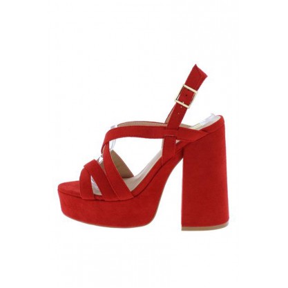 Barunka Red Strappy Open Toe Chunky Platform Heel