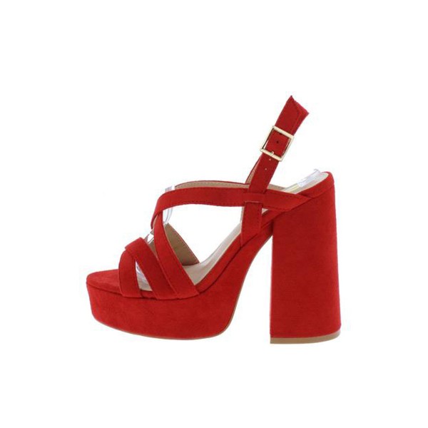 Barunka Red Strappy Open Toe Chunky Platform Heel