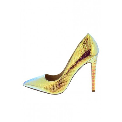 Larsa Gold Hologram Snake Pointed Toe Stiletto Heel