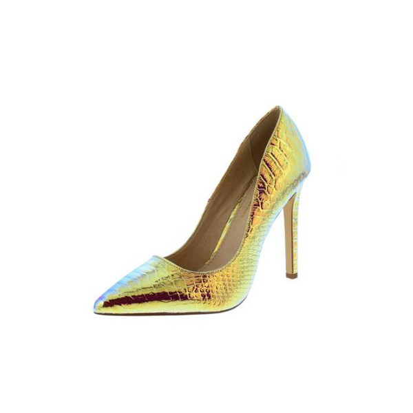 Larsa Gold Hologram Snake Pointed Toe Stiletto Heel
